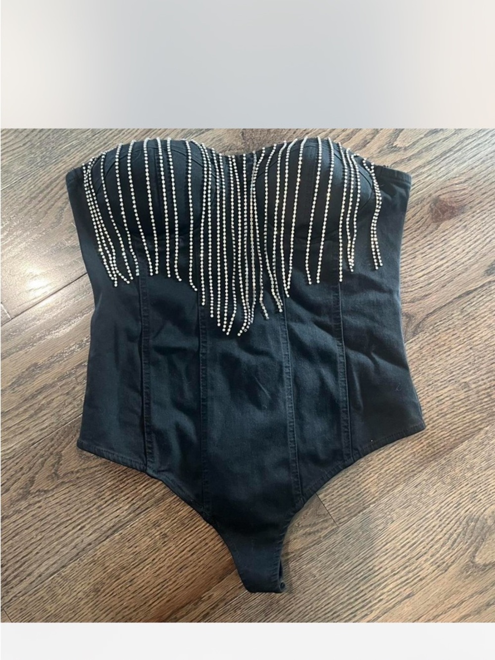 Strapless Rhinestone Fringe Bustier Bodysuit